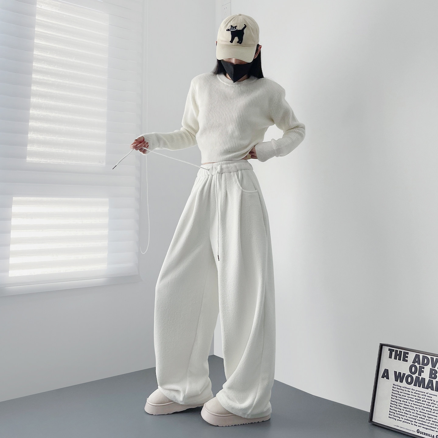 大码春季新款显瘦慵懒风毛巾裤女胖mm宽松梨形身材仿羊绒阔腿卫裤,淘宝优惠券,粉丝福利购,淘宝优惠卷