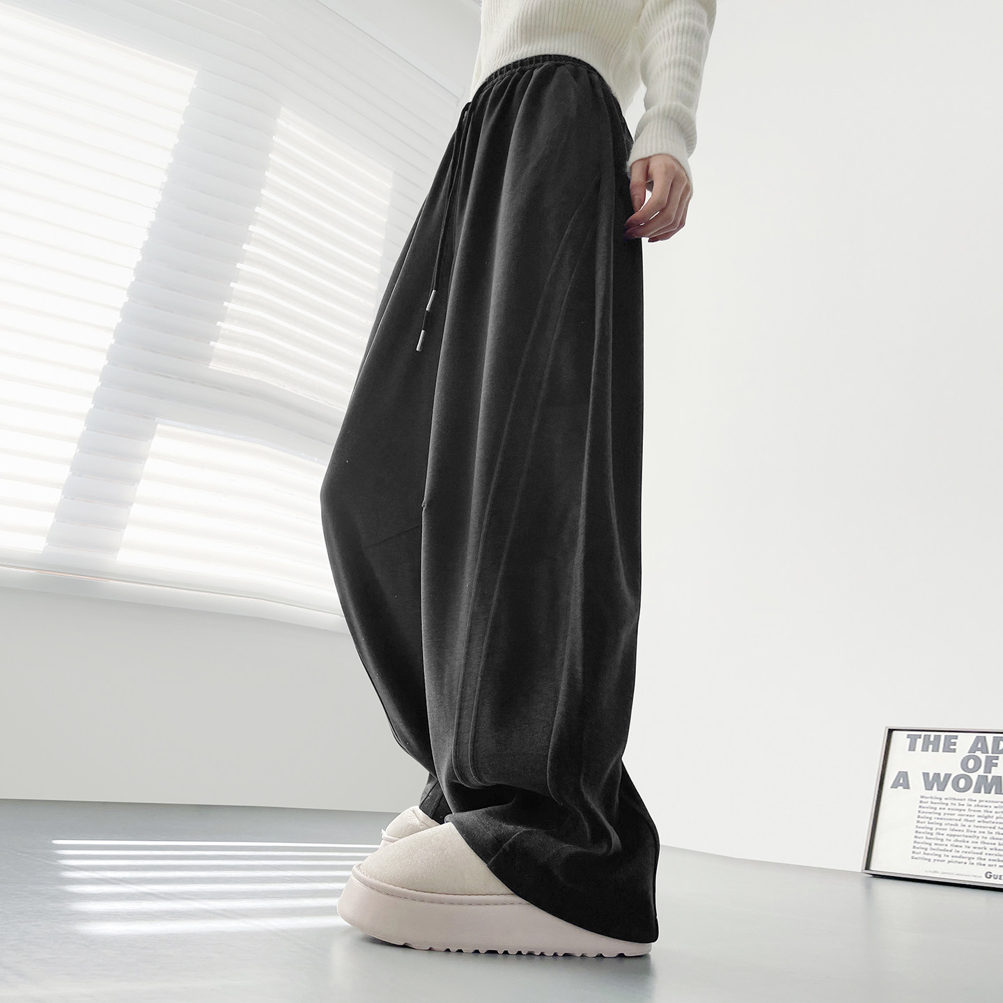 仿羊绒慵懒风加绒阔腿裤女冬季氛围感大码胖mm显瘦保暖窄版弯刀裤,淘宝优惠券,粉丝福利购,淘宝优惠卷