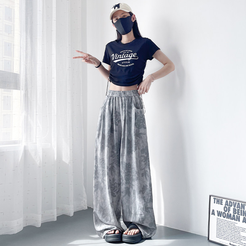 大码夏季印花宽松阔腿裤女胖mm梨型身材酷飒设计感垂感拖地休闲裤,淘宝优惠券,粉丝福利购,淘宝优惠卷
