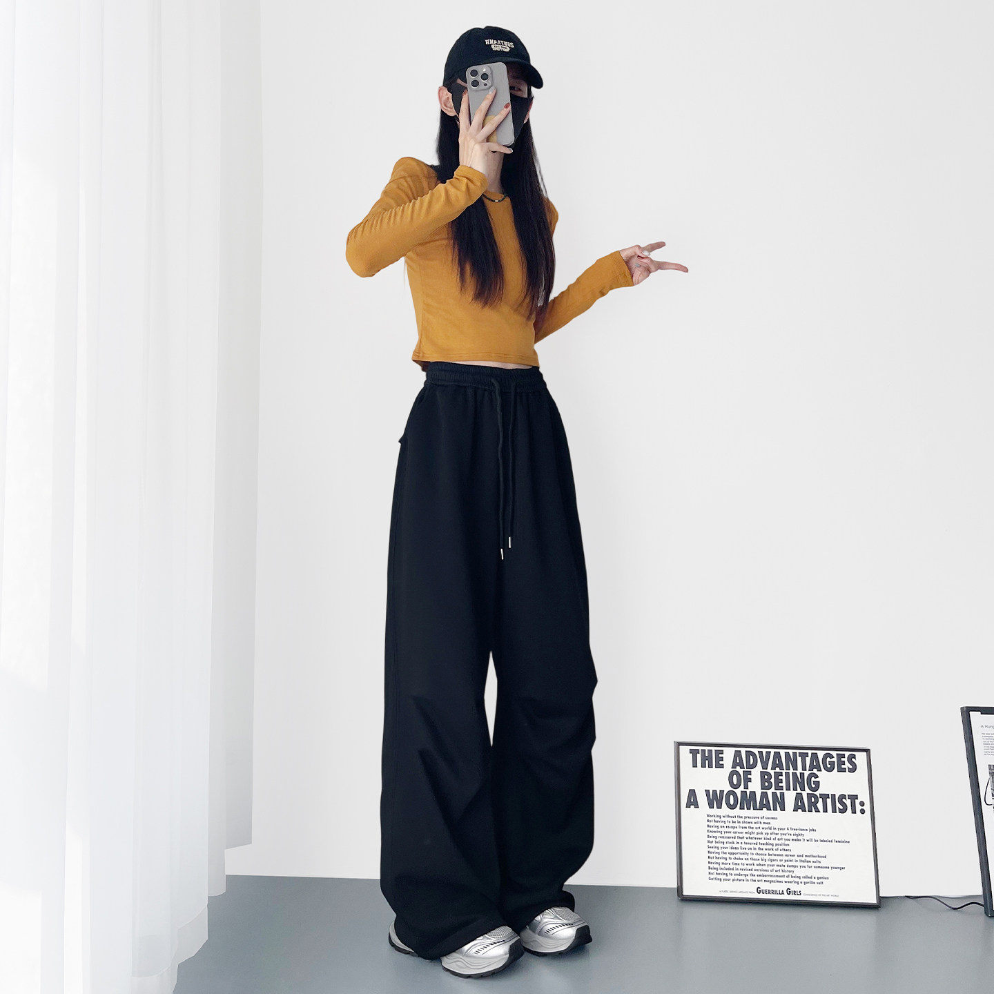 高腰压褶休闲阔腿裤子女秋季新款大码胖mm显瘦松弛感酷飒运动卫裤,淘宝优惠券,粉丝福利购,淘宝优惠卷