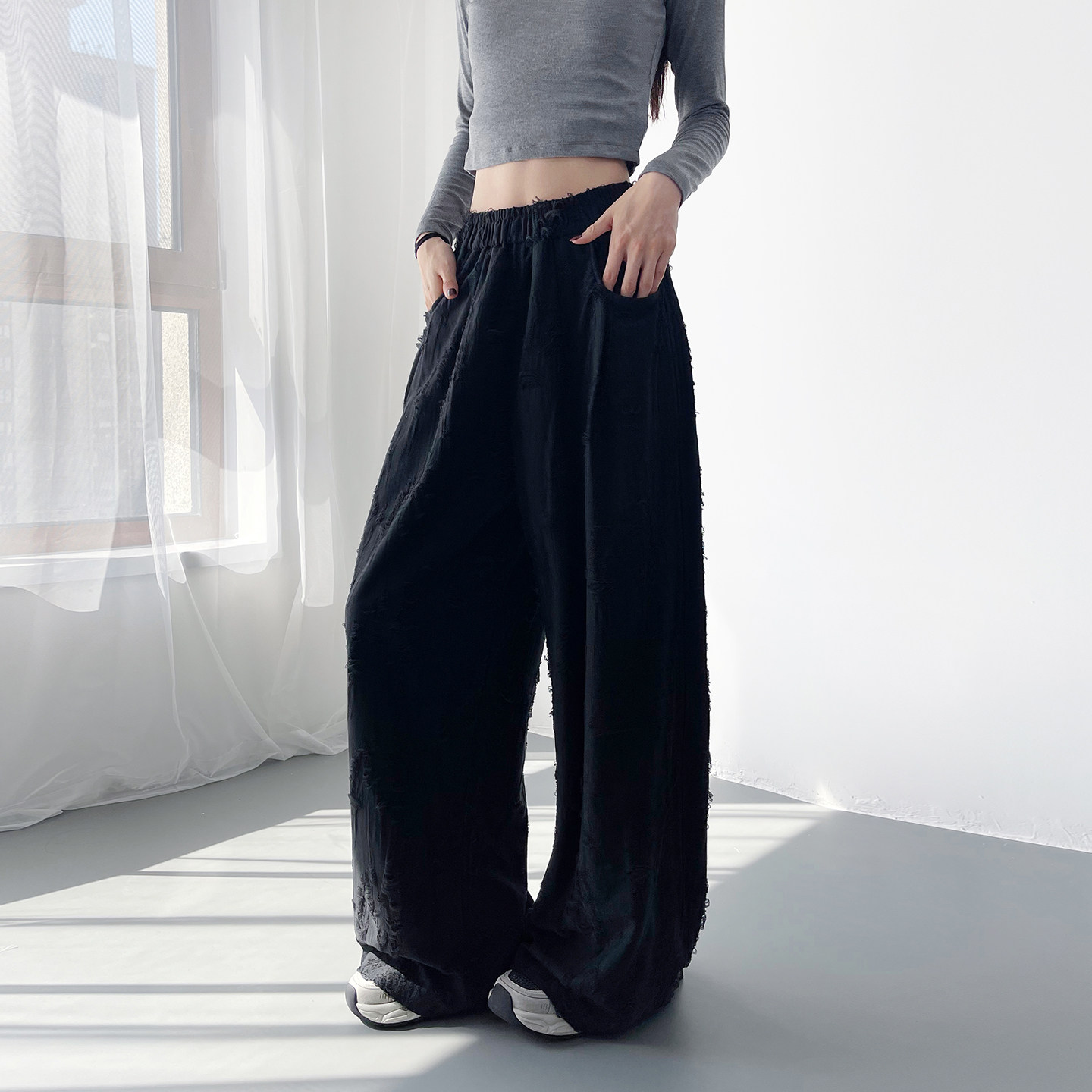 大码软糯破洞阔腿裤女2026春季新款胖mm宽松下显瘦设计感乞丐裤子,淘宝优惠券,粉丝福利购,淘宝优惠卷