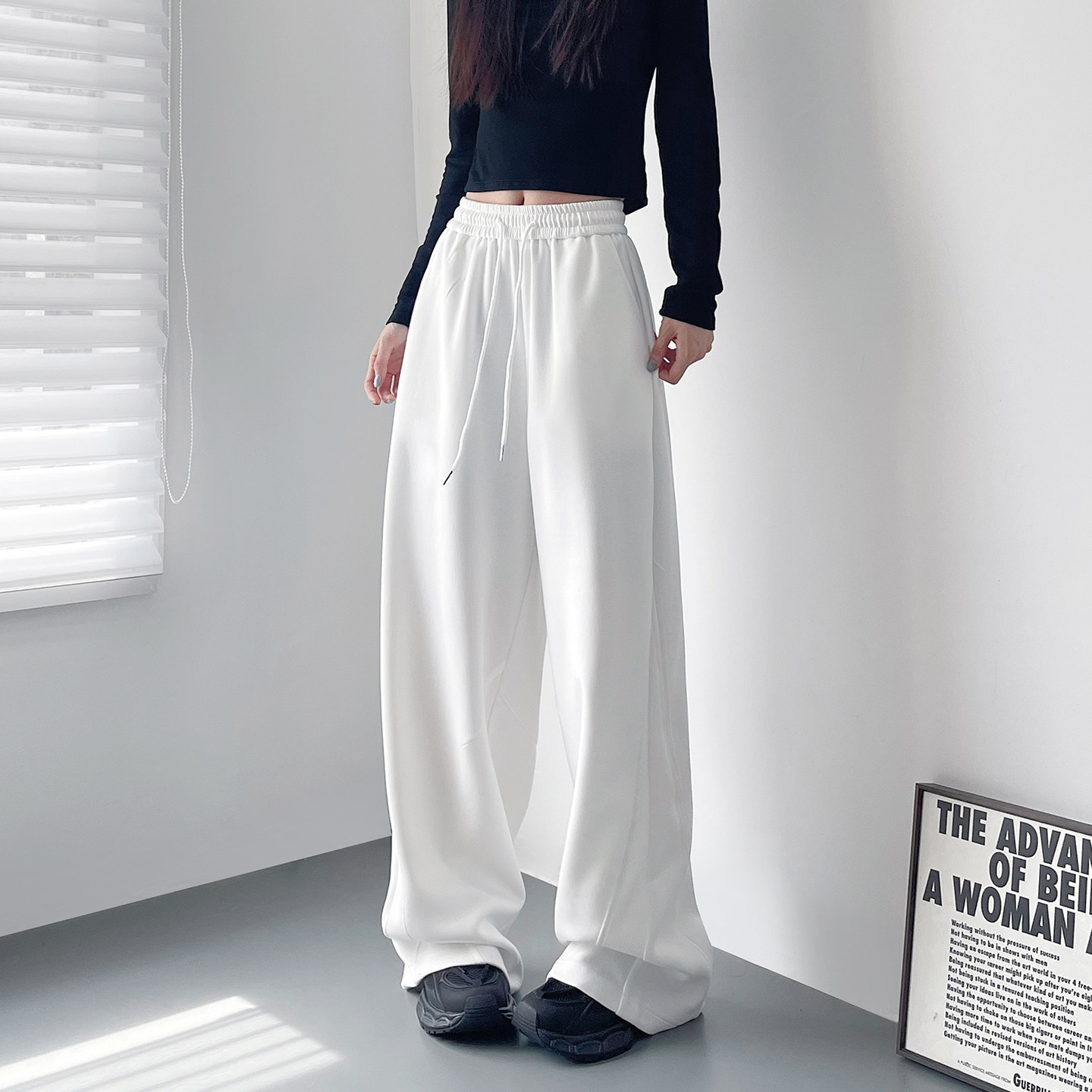 大码慵懒风软糯拖地阔腿裤女秋季新款胖mm显瘦高腰垂感运动休闲裤,淘宝优惠券,粉丝福利购,淘宝优惠卷