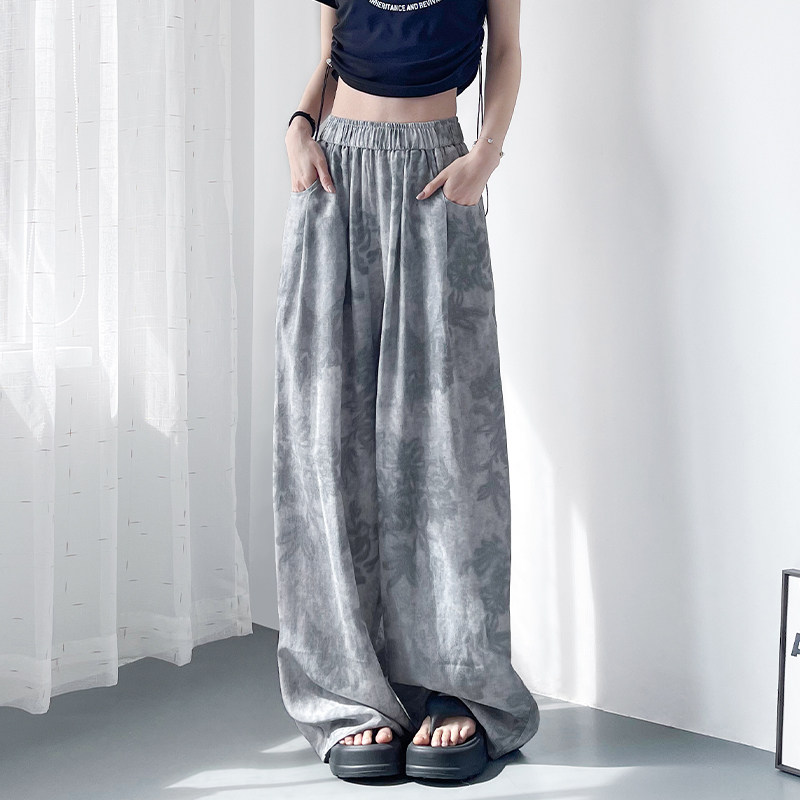 大码夏季印花宽松阔腿裤女胖mm梨型身材酷飒设计感垂感拖地休闲裤,淘宝优惠券,粉丝福利购,淘宝优惠卷