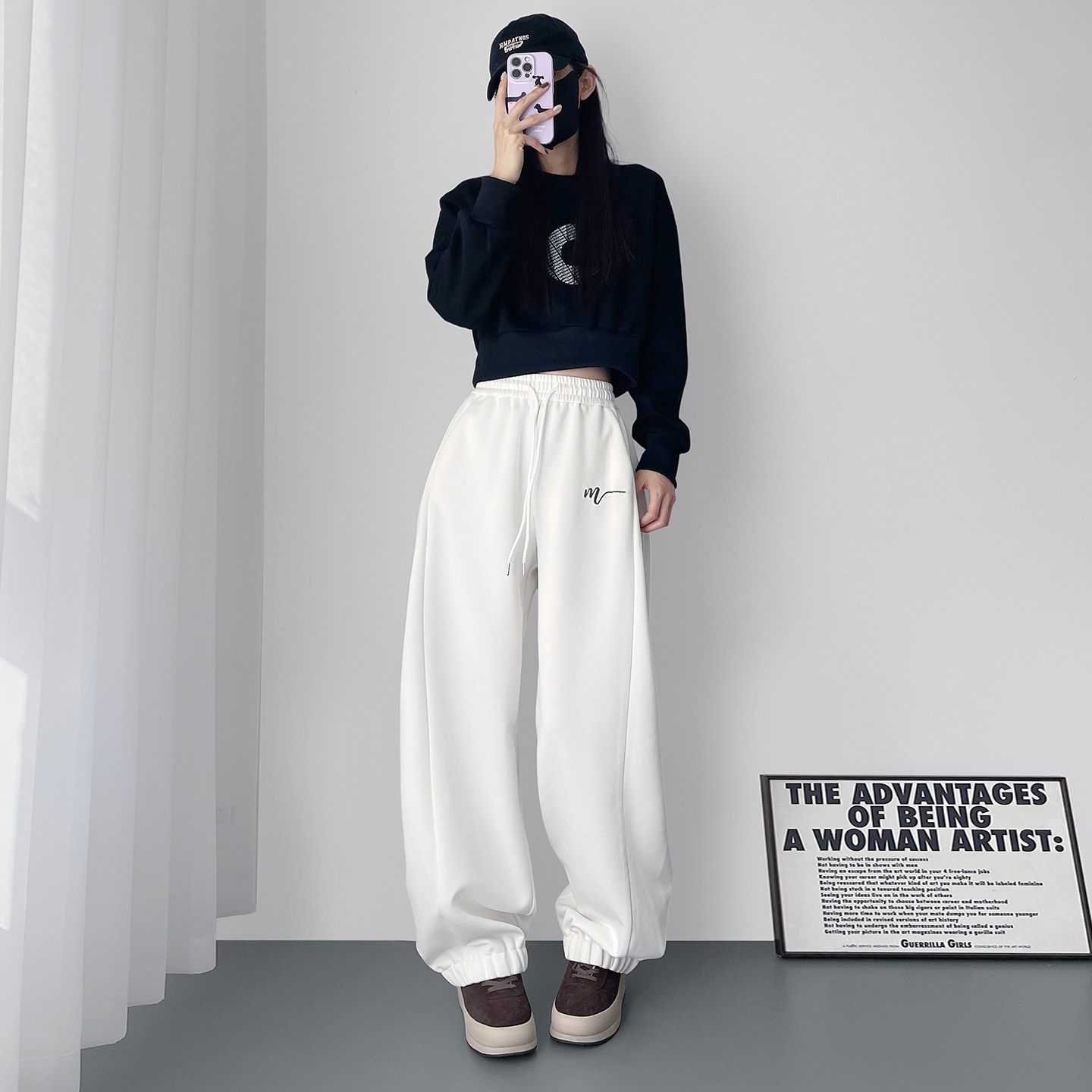 大码高腰设计感阔腿弯刀裤女冬季新款胖mm酷飒香蕉运动束脚卫裤子,淘宝优惠券,粉丝福利购,淘宝优惠卷