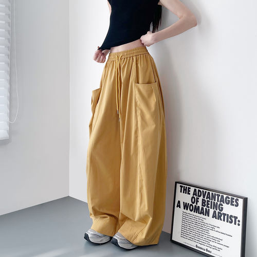 姜黄色设计感大码松弛感胖mm2026夏季新款高腰遮肉显瘦弯刀拖地裤 - 图1