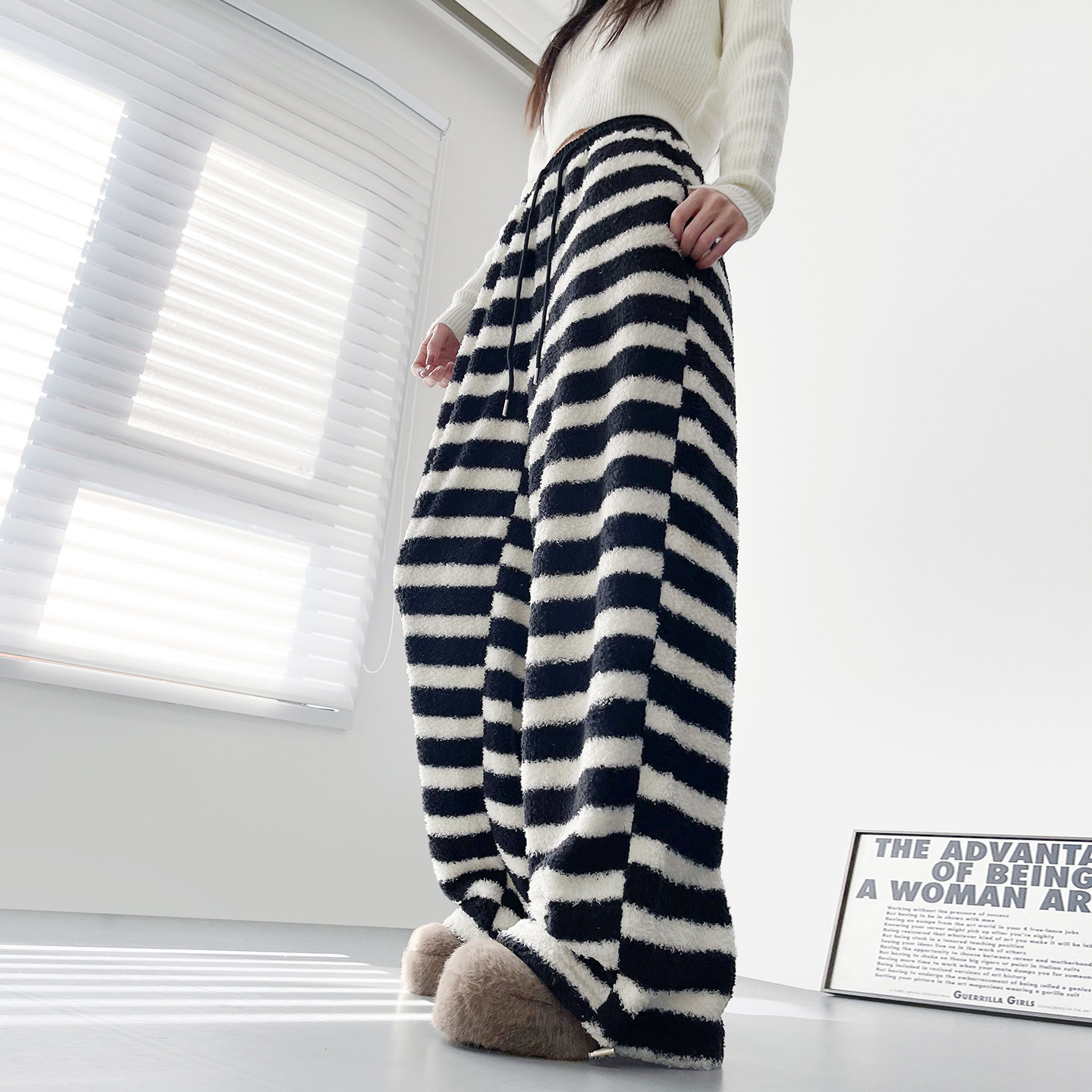大码条纹加绒毛毛裤女一裤过冬保暖抗风阔腿裤胖mm显瘦软糯香蕉裤,淘宝优惠券,粉丝福利购,淘宝优惠卷