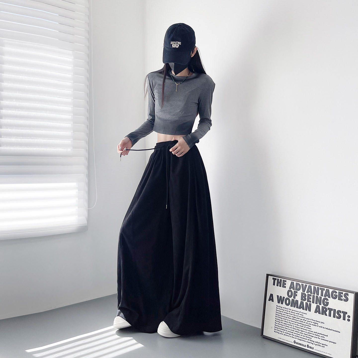 大码高腰设计感显瘦裙裤女冬季新款胖mm慵懒风酷飒大裤腿阔腿裤子,淘宝优惠券,粉丝福利购,淘宝优惠卷