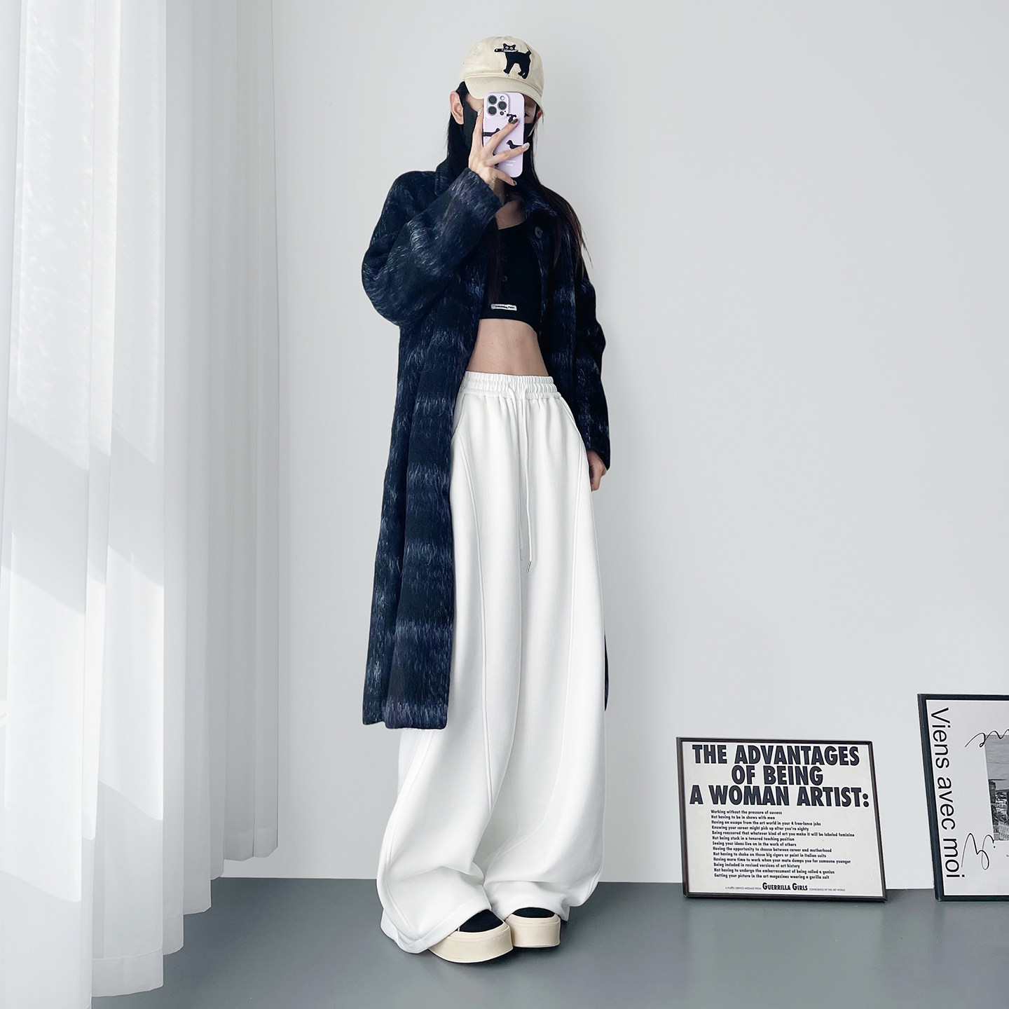 大码设计感高腰显瘦宽松阔腿裤冬季新款胖mm加绒加厚拼接运动卫裤,淘宝优惠券,粉丝福利购,淘宝优惠卷