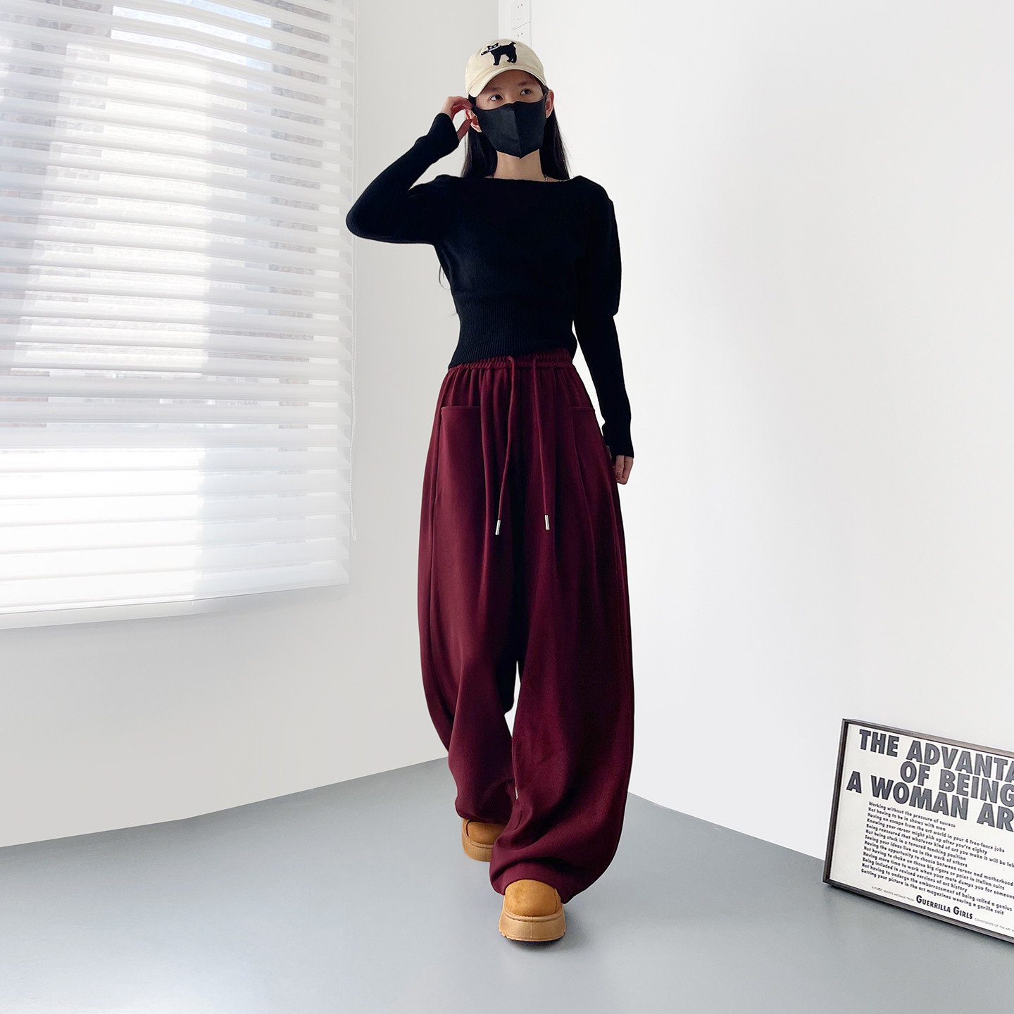 大码窄版仿羊绒云朵阔腿裤裤女冬季胖mm显瘦垂感慵懒风运动弯刀裤,淘宝优惠券,粉丝福利购,淘宝优惠卷