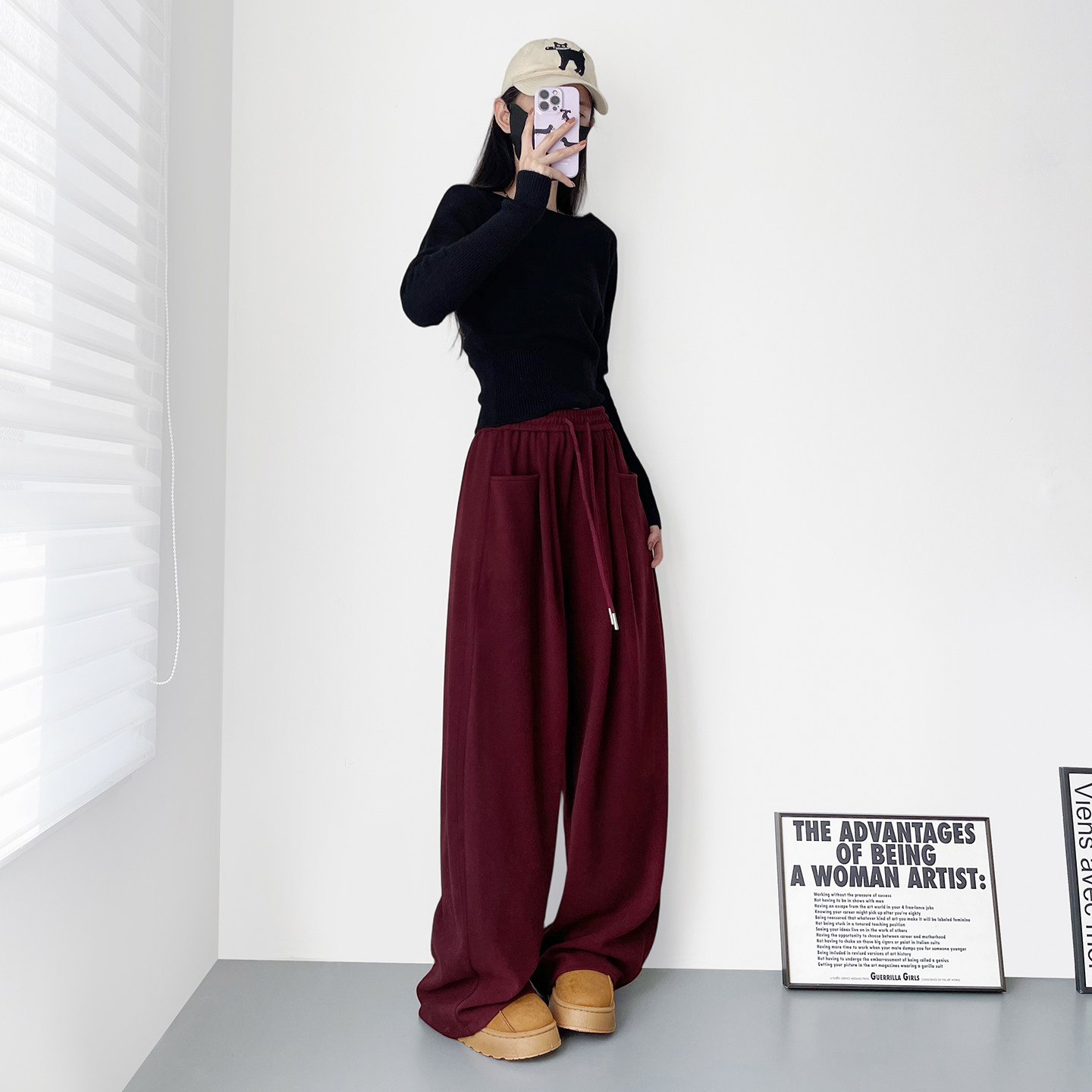 大码窄版仿羊绒云朵阔腿裤裤女冬季胖mm显瘦垂感慵懒风运动弯刀裤,淘宝优惠券,粉丝福利购,淘宝优惠卷