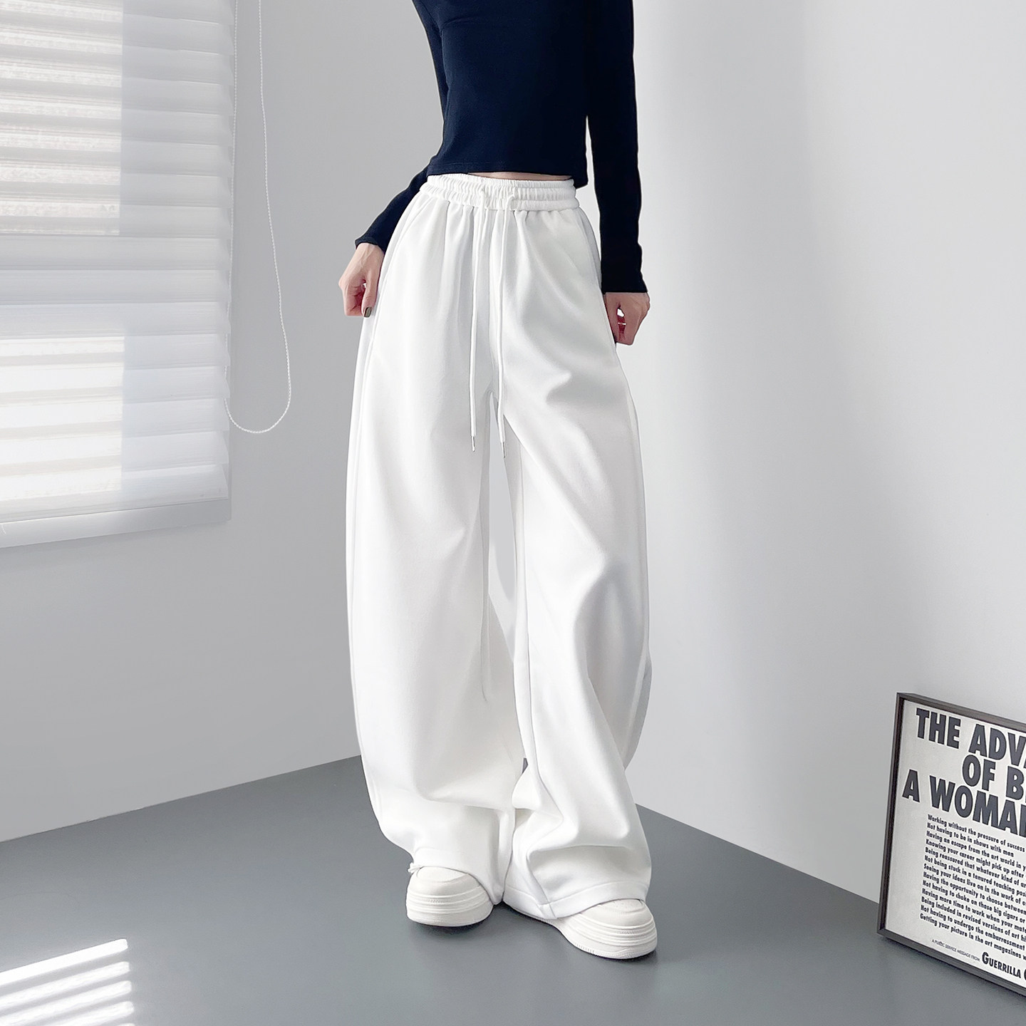 白色冬季百搭通勤香蕉阔腿裤女胖mm显瘦慵懒风大码运动堆堆卫裤子,淘宝优惠券,粉丝福利购,淘宝优惠卷