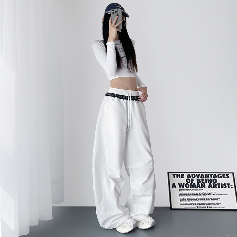 梨型微胖显瘦高腰拼接阔腿裤女2025秋季大码胖mm垂感运动休闲裤子,淘宝优惠券,粉丝福利购,淘宝优惠卷