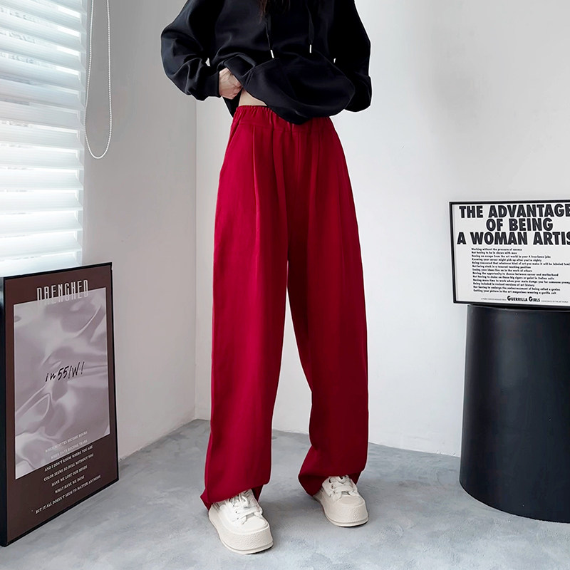 红色加厚加绒阔腿裤女大码胖mm高腰直筒裤垂感拖地休闲裤子秋冬季,淘宝优惠券,粉丝福利购,淘宝优惠卷