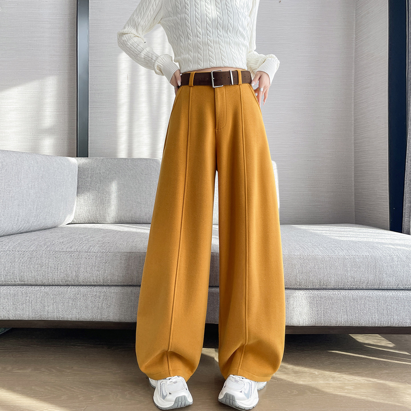 高腰绒感加厚弯刀休闲裤女冬季胖mm显瘦加绒保暖不臃肿香蕉阔腿裤,淘宝优惠券,粉丝福利购,淘宝优惠卷