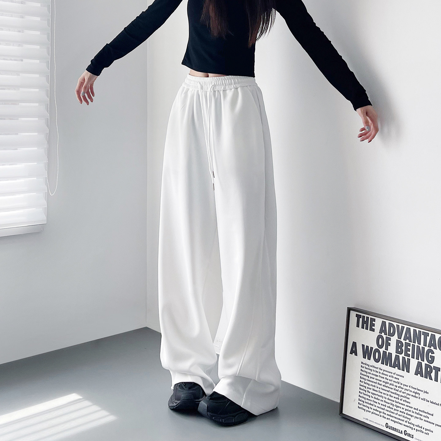 大码慵懒风软糯拖地阔腿裤女秋季新款胖mm显瘦高腰垂感运动休闲裤,淘宝优惠券,粉丝福利购,淘宝优惠卷