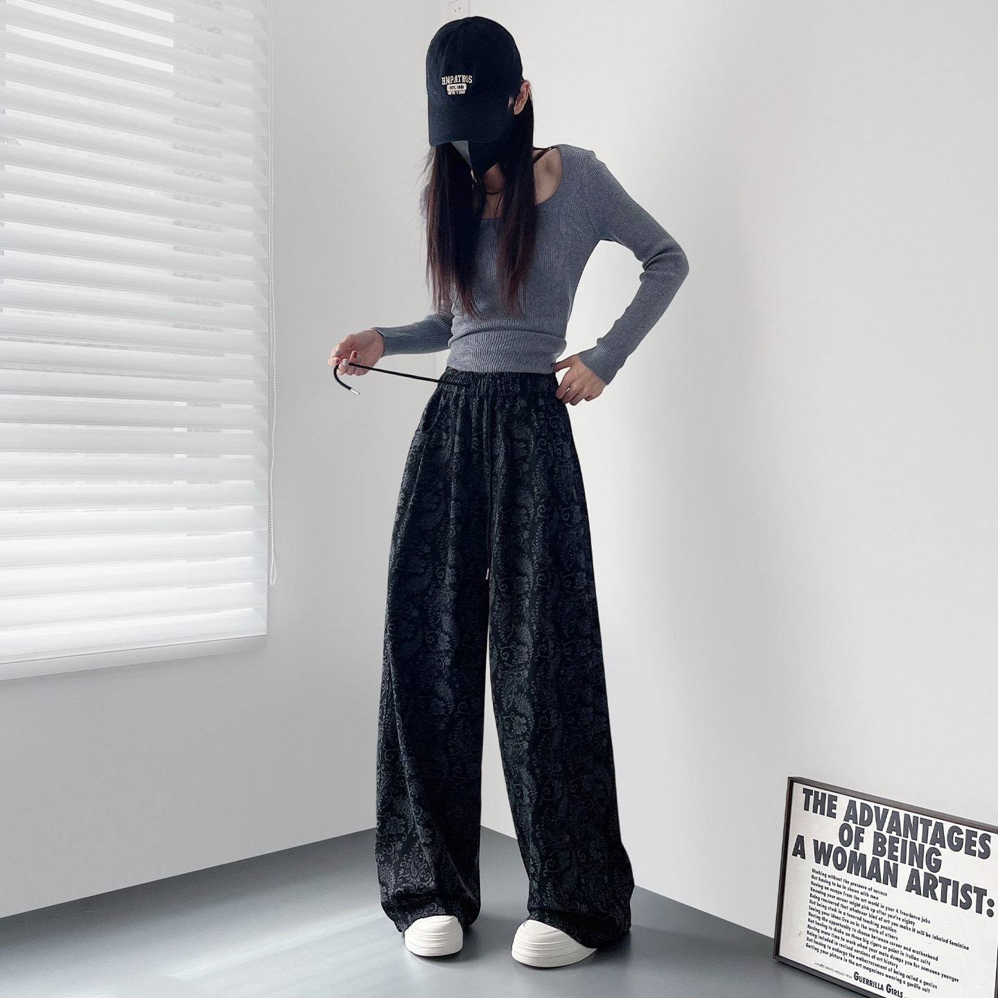 大码个性印花阔腿裤女秋季新款胖mm酷飒风拽姐运动垂感休闲长裤子,淘宝优惠券,粉丝福利购,淘宝优惠卷