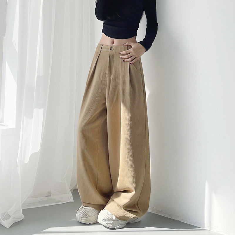 大码高腰肌理感西装休闲裤女秋季梨形身材胖mm慵懒垂感拖地阔腿裤,淘宝优惠券,粉丝福利购,淘宝优惠卷