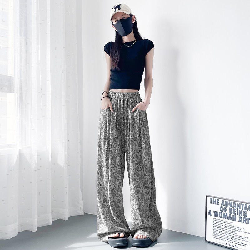 大码设计感个性印花阔腿裤女夏季松弛感胖mm显瘦宽松休闲拖地裤子,淘宝优惠券,粉丝福利购,淘宝优惠卷
