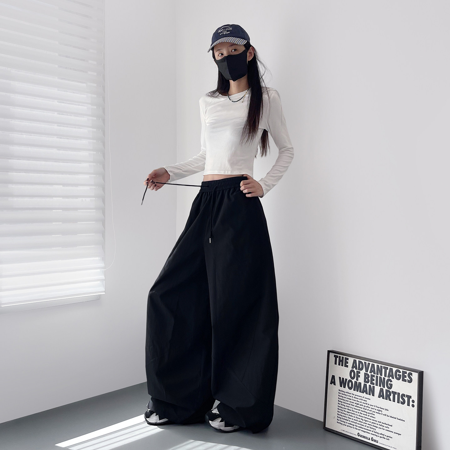 大裤腿宽松显瘦运动阔腿裤女春季新款大码胖mm酷飒个性垂感弯刀裤,淘宝优惠券,粉丝福利购,淘宝优惠卷