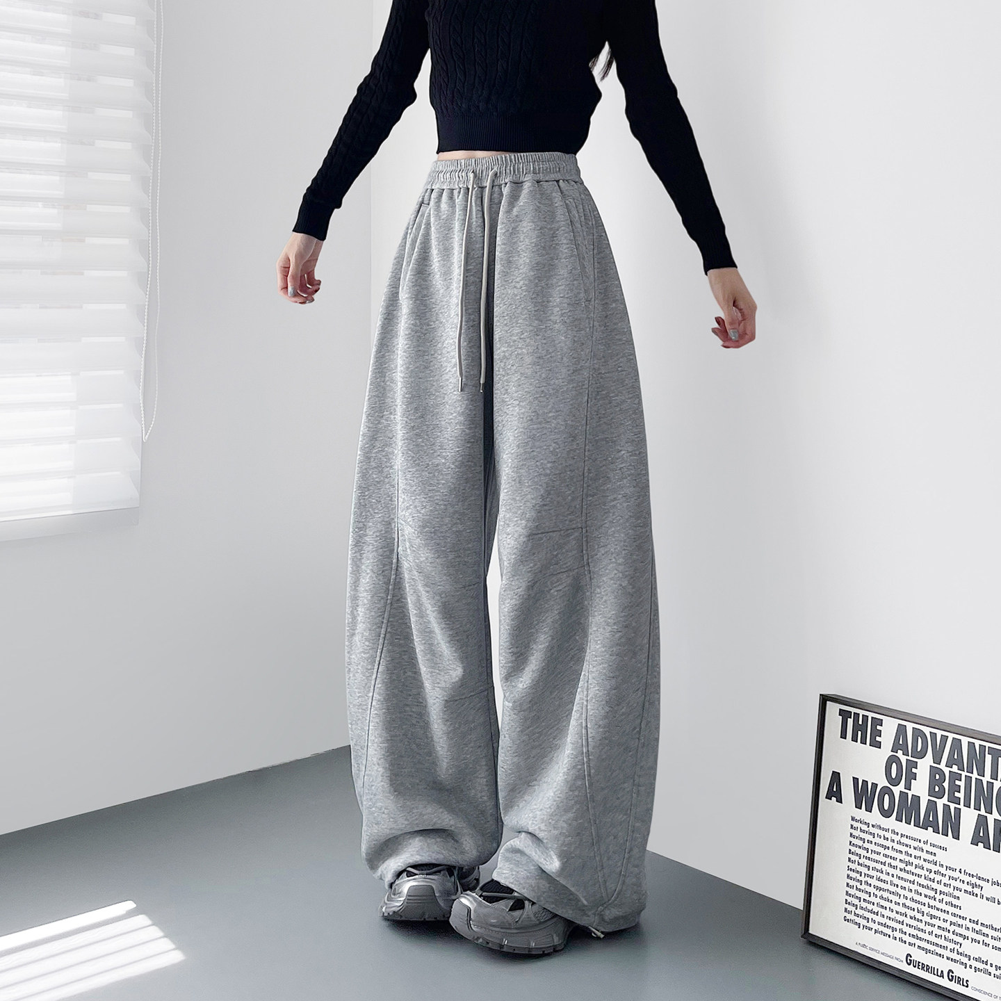 大码浅花灰显瘦宽松运动阔腿裤女2026春季新款胖mm运动休闲卫裤子,淘宝优惠券,粉丝福利购,淘宝优惠卷