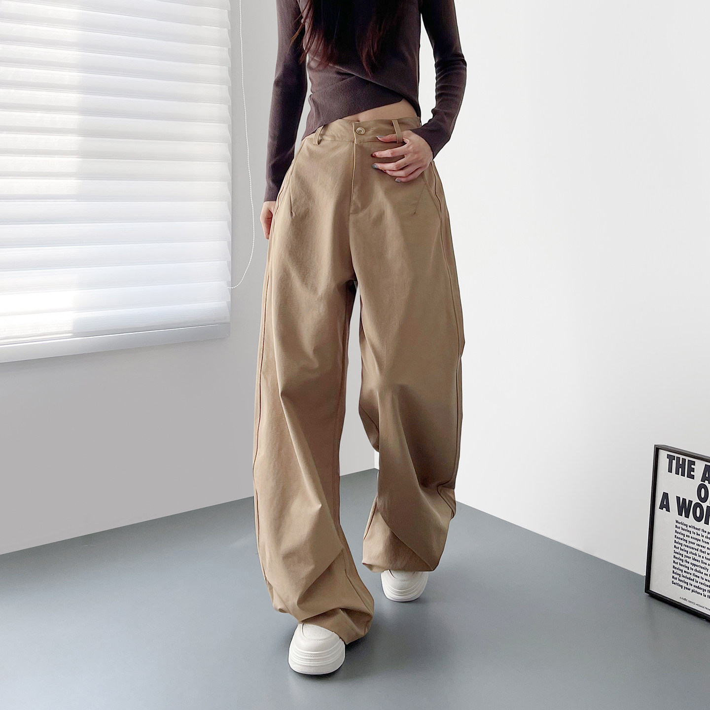 大码高腰显瘦卡其色西装裤女2026春季新款胖mm松弛感慵懒风阔腿裤,淘宝优惠券,粉丝福利购,淘宝优惠卷