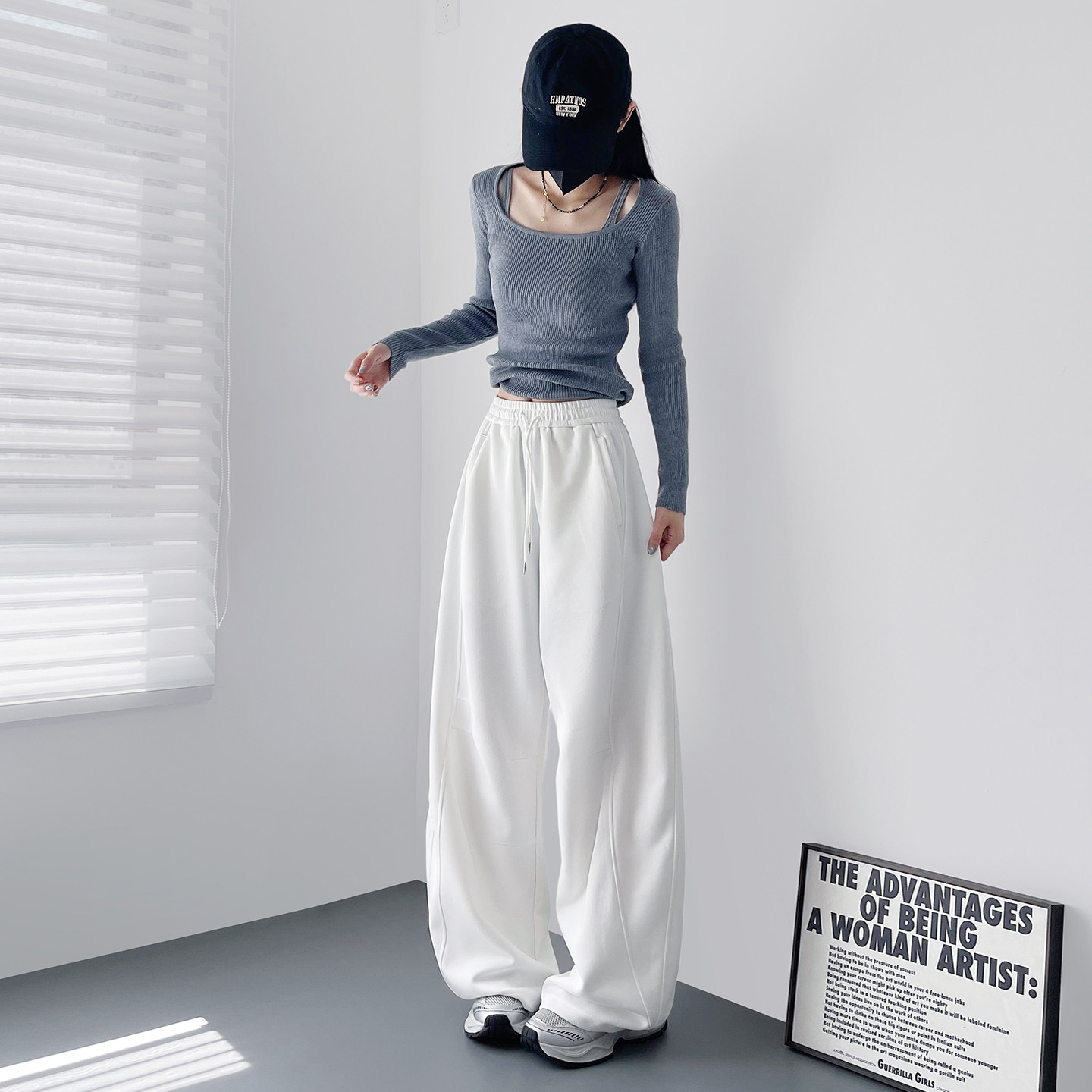 大码浅花灰显瘦宽松运动阔腿裤女2026春季新款胖mm运动休闲卫裤子,淘宝优惠券,粉丝福利购,淘宝优惠卷