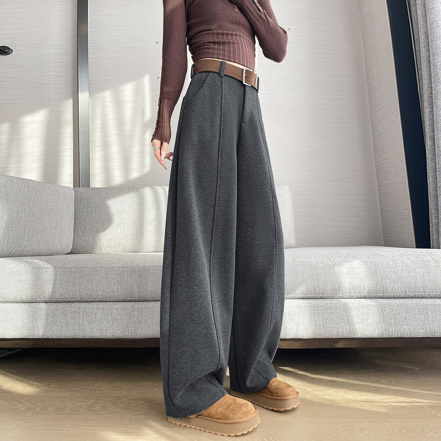 大码加绒加厚保暖阔腿裤女冬季防寒胖mm显瘦绒感宽松香蕉弯刀裤,淘宝优惠券,粉丝福利购,淘宝优惠卷