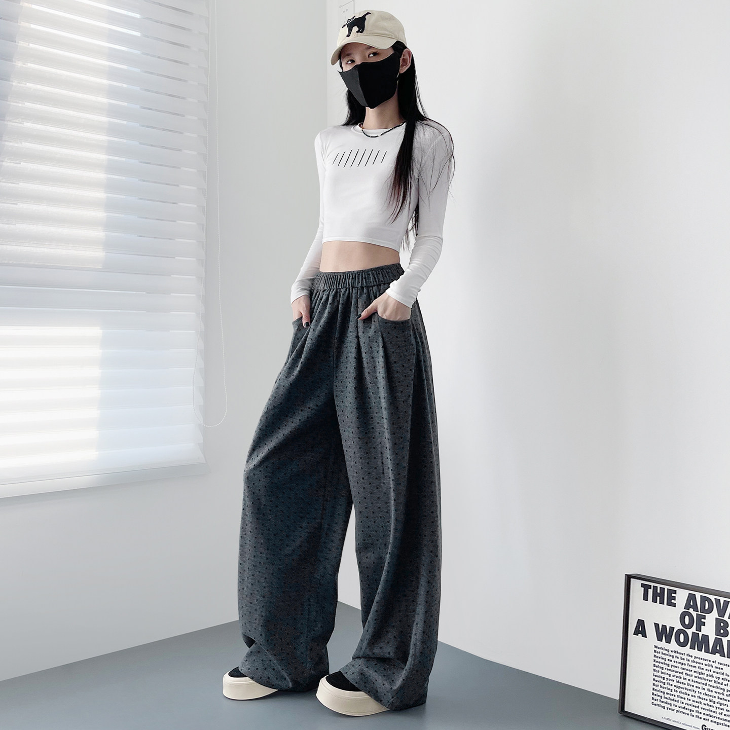 大码高腰设计感波点阔腿裤女春季新款胖mm显瘦遮肉宽松垂感休闲裤,淘宝优惠券,粉丝福利购,淘宝优惠卷