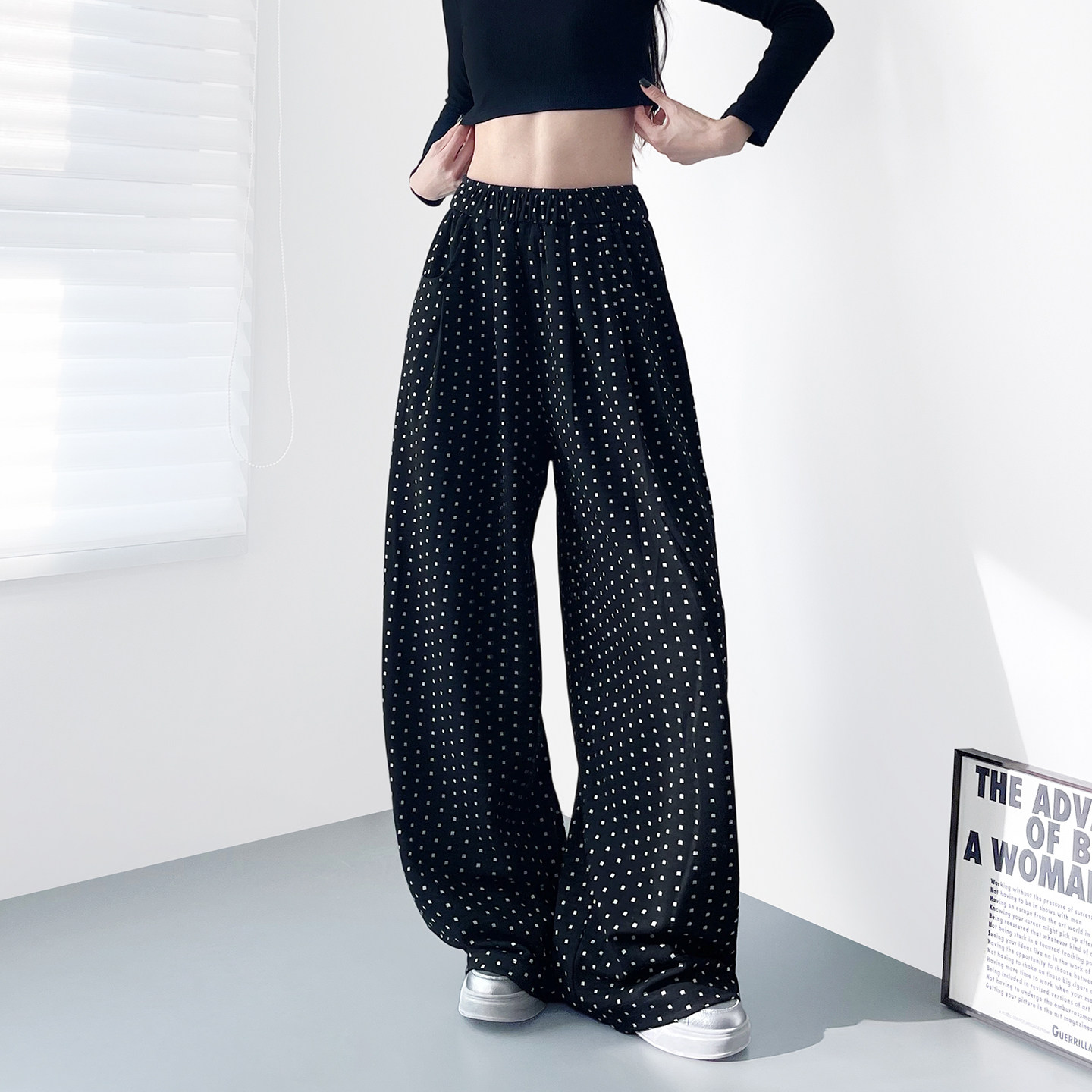 大码高腰设计感波点阔腿裤女春季新款胖mm显瘦遮肉宽松垂感休闲裤,淘宝优惠券,粉丝福利购,淘宝优惠卷