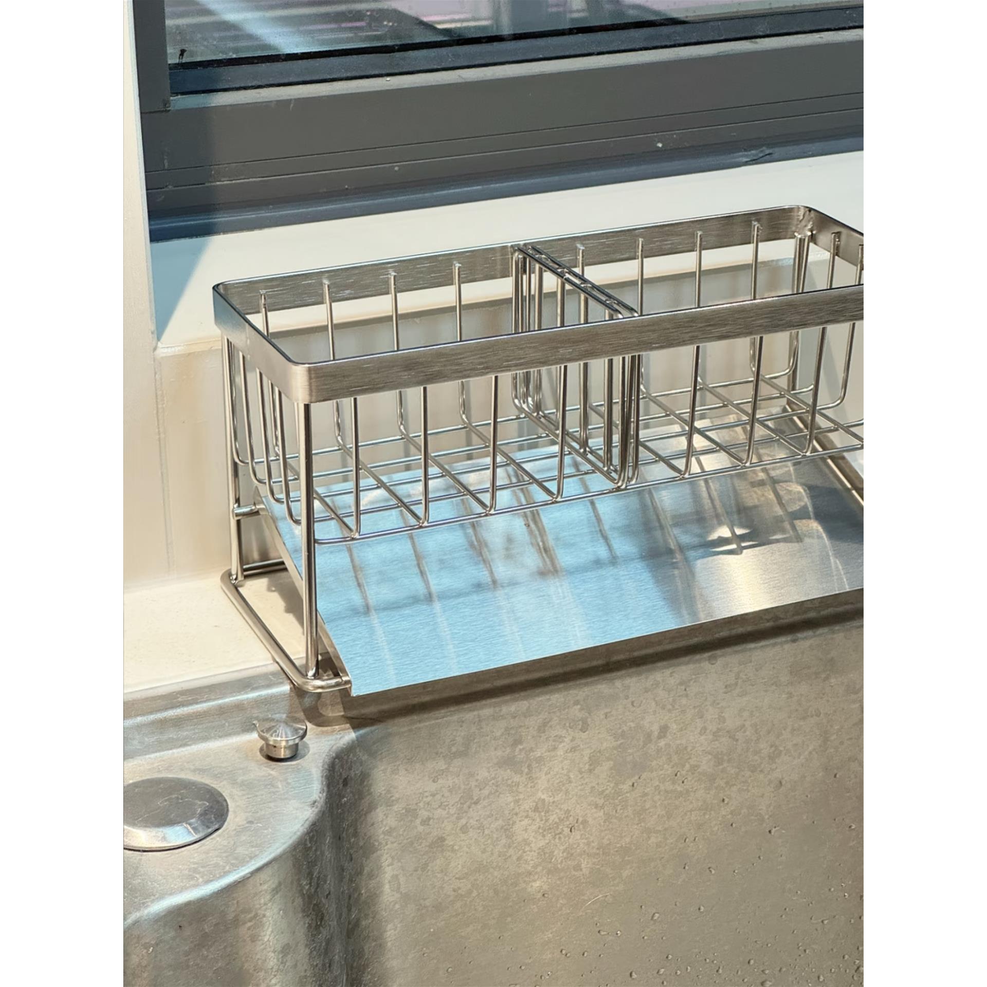 【厨房好物】厨房沥水架水槽边海绵抹布不锈钢置物架收纳多功能 - 图2