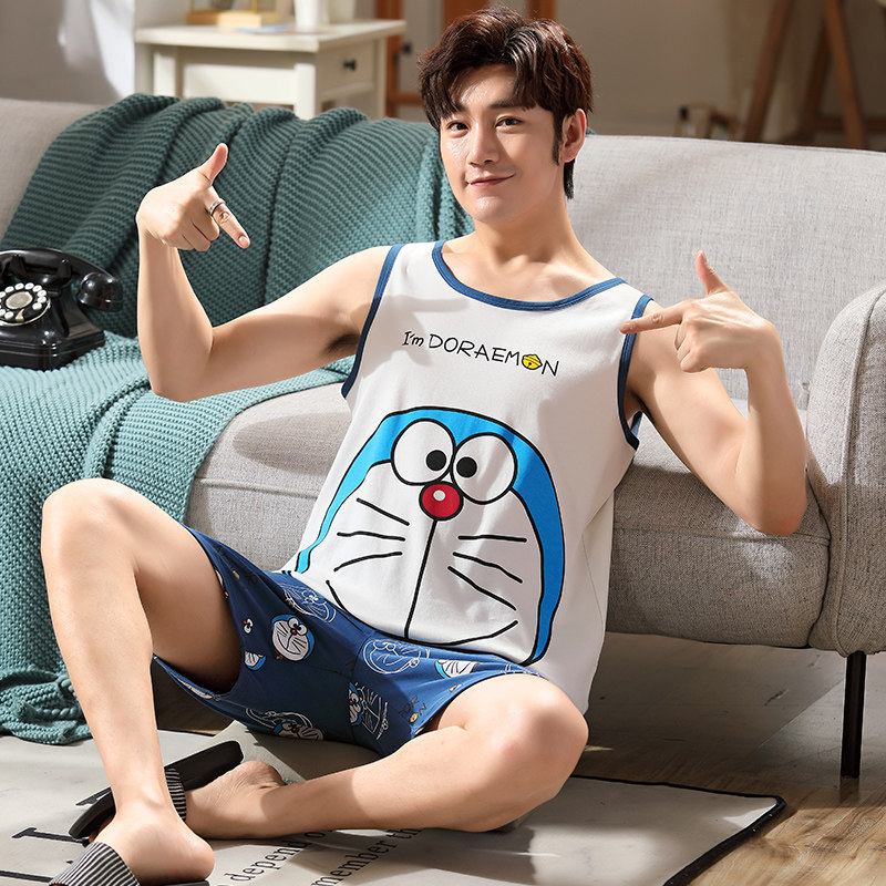 男夏天纯棉背心卡通青少年男童睡衣 战伦睡衣/家居服套装