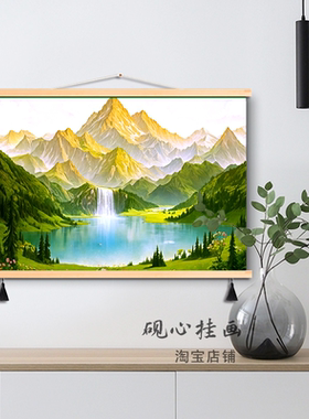 日照金山入户横款装饰画正对门走廊过道风景油画山水画布艺挂画
