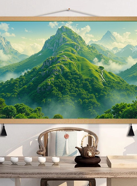 现代流水生财山水风景画餐厅背景墙装饰画旭日东升挂画聚宝盆壁画