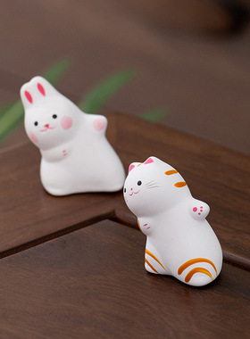 日式杂货 创意礼品陶瓷可爱动物花宠 开运招财 陶瓷家具车载摆件