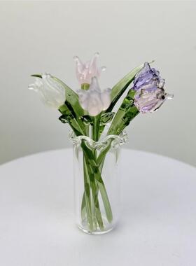 琉璃小花花束玻璃花进口料盆栽小花瓶马蹄莲郁金香仿真小花礼品