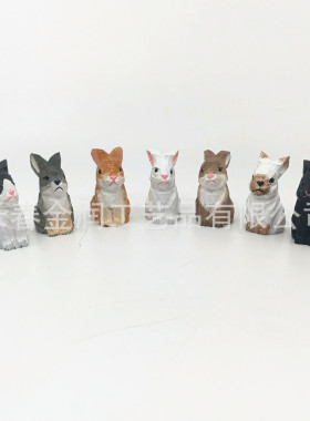 木制可爱小兔桌面摆件生日礼物纯手工小兔子木雕礼品欣润优品