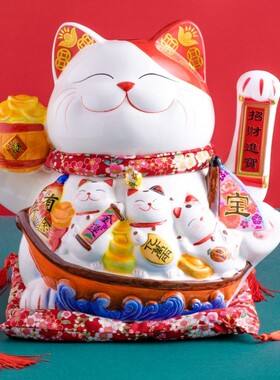 摇手招财猫开业摆件白色陶瓷工艺创意礼品店铺收银台家居客厅送礼