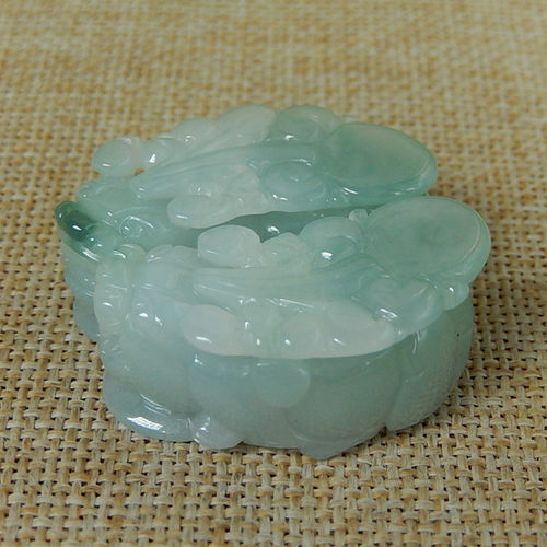 缅甸天然A货翡翠原石半明料玉石毛料冰糯种飘花一对貔貅挂件K2687 - 图1