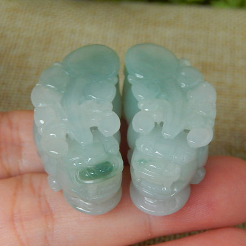 缅甸天然A货翡翠原石半明料玉石毛料冰糯种飘花一对貔貅挂件K2687 - 图2