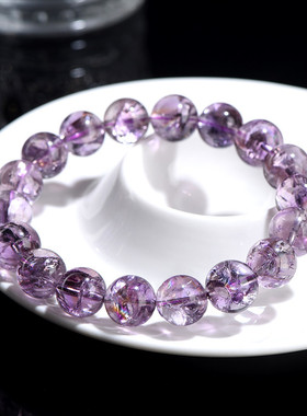 久雅水晶 天然紫阿赛圆珠手链  紫色彩虹水晶散珠 厂家直销