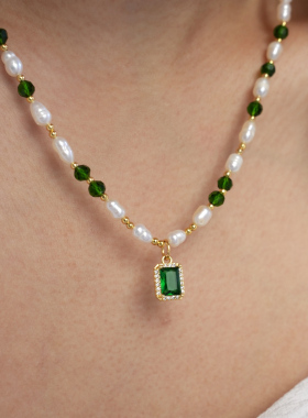「翠绿宝石」祖母绿淡水珍珠项链