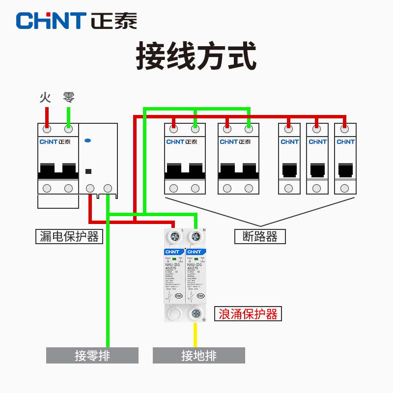 正泰浪涌保护器防雷电涌家用220v电源防雷击避雷器二级三相一级4p