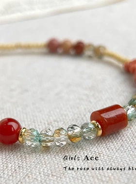 「丹青点翠」手作款彩色玻璃水晶手串小众气质玛瑙手链新中式手饰