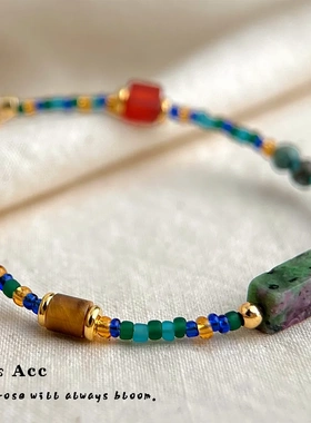 「暮山紫」手作款绿云母玛瑙手串新中式复古串珠手链宫廷风手饰女