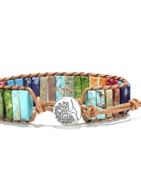 欧美跨境女士波西米亚手链复古风帝皇石手链手工绕线编织皮绳手链