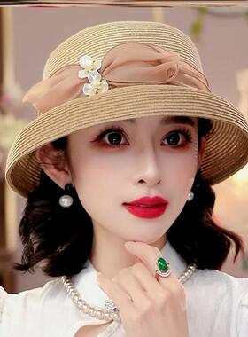 布塔时尚气质草帽子女款2025新款可折叠遮阳帽灯罩式防晒太阳帽潮