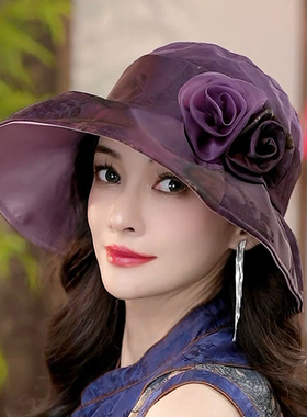 布塔春夏季真丝遮阳帽女桑蚕丝渔夫帽气质优雅妈妈防晒大帽檐帽子