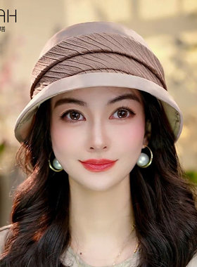 布塔桑蚕丝帽子赫本帽女春夏防晒遮阳帽百搭洋气太阳帽时尚渔夫帽