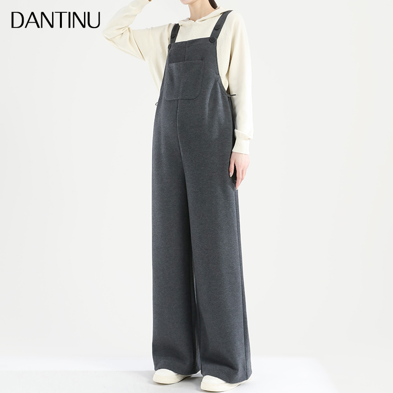 孕妇针织背带裤秋冬款2025新款冬季加绒加厚休闲宽松时尚大码套装 - 图0