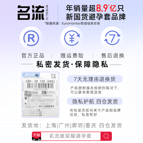 名流避孕套正品超薄旗舰店裸入男用003玻尿酸情趣颗粒安全套女001